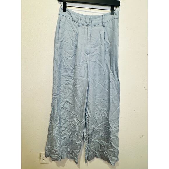 ROSETTA GETTY Women's Light Blue Linen Front Zip Wide Leg Trouser Pants Size 2 - Picture 4 of 12